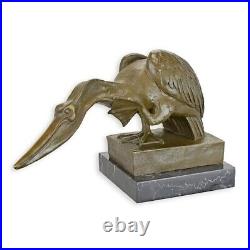 Bronze Sculpture Pelican Waterbird Bronze Figure Statue Marble Base EJA0989