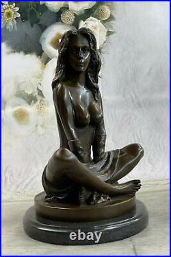 Bronze Sculpture Sitting Nude Lady Hand Made Masterpiece Figurine Home Decor