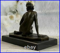Bronze Sculpture Sitting Nude Lady Hand Made Masterpiece Figurine Home Decor