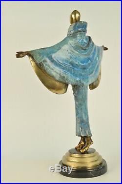 Bronze Sculpture Statue Hand Made Multi Color J. Erte Actress Model Showgirl Art