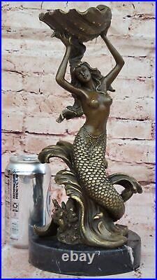 Bronze Sculpture Statue Hand Made Signed Leger Mermaid Candleholder Museum Sale Bronze Sculpture Statue Hand Made Signed Leger Mermaid Candleholder Museum Sale