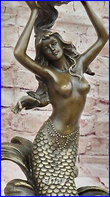 Bronze Sculpture Statue Hand Made Signed Leger Mermaid Candleholder Museum Sale Bronze Sculpture Statue Hand Made Signed Leger Mermaid Candleholder Museum Sale