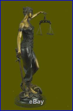 Bronze Sculpture Statue Lady of Blind Justice Scales Marble Base Hand Made Decor