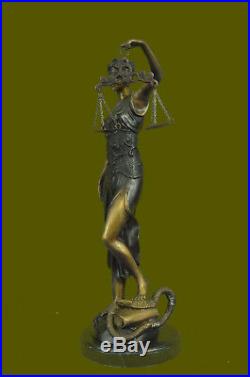 Bronze Sculpture Statue Lady of Blind Justice Scales Marble Base Hand Made Decor