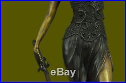 Bronze Sculpture Statue Lady of Blind Justice Scales Marble Base Hand Made Decor