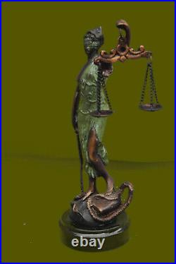 Bronze Sculpture Statue Lady of Blind Justice Scales Marble Base Hand Made SALE