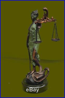 Bronze Sculpture Statue Lady of Blind Justice Scales Marble Base Hand Made SALE