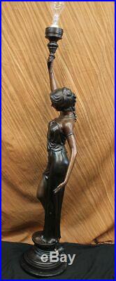 Bronze Sculpture Statue Sexy Goddess Torchiere Floor Lamp Hand Made Museum Art