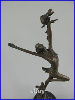 Bronze Sculpture Woman with Birds Dancer Girls Birds Marble Statue JMA258