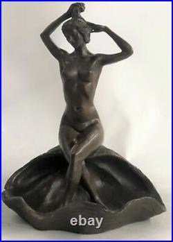 Bronze Seashell Girl by American Artist Brines Business Card Holder Statue Deal