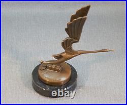 Bronze Statue Art Deco Stork Mascot Radiator Figure Decor with Signature Bronze Statue Art Deco Stork Mascot Radiator Figure Decor with Signature