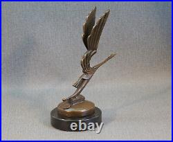 Bronze Statue Art Deco Stork Mascot Radiator Figure Decor with Signature Bronze Statue Art Deco Stork Mascot Radiator Figure Decor with Signature