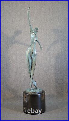 Bronze Statue Green Decorative Figure 53cm Tall Modern Dancer Art Deco Sign. Milo