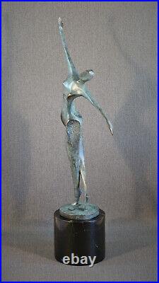 Bronze Statue Green Decorative Figure 53cm Tall Modern Dancer Art Deco Sign. Milo