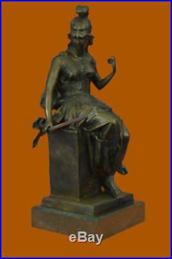 Bronze Statue Hand Made Greek Roman Goddess of War Marble Base Figurine Deal Art