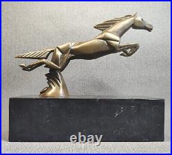 Bronze Statue Horse Cooler Figure Jumping Horse Art Deco Antique Style sig. Brau