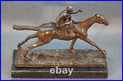 Bronze Statue Jockey with Horse Horse Racing Figure Sign. Remington