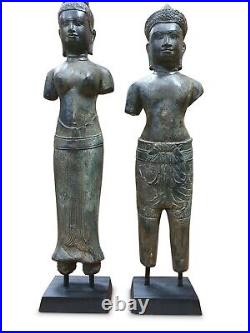 Bronze Statue Khmer King Couple Cambodia Sculpture Metal Asiatic Asia Antique