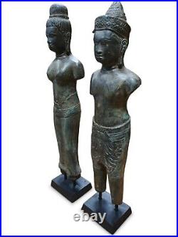 Bronze Statue Khmer King Couple Cambodia Sculpture Metal Asiatic Asia Antique