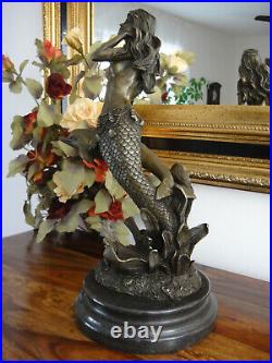 Bronze Statue Mermaid Marble Luxury Sculpture Mermaid Nymph Siren Antique Figure