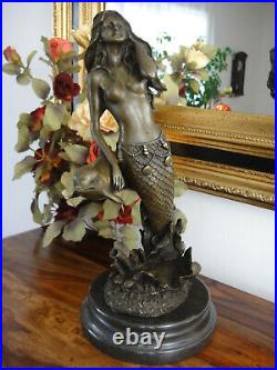 Bronze Statue Mermaid Marble Luxury Sculpture Mermaid Nymph Siren Antique Figure
