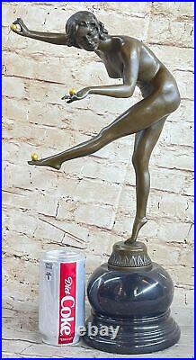 Bronze Statue Nude Girl Juggling Marble Sculpture Deco Lost Wax Hand Made Figure