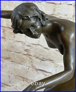 Bronze Statue Nude Girl Juggling Marble Sculpture Deco Lost Wax Hand Made Figure