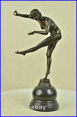 Bronze Statue Nude Girl Juggling Marble Sculpture Deco Lost Wax Hand Made Statue