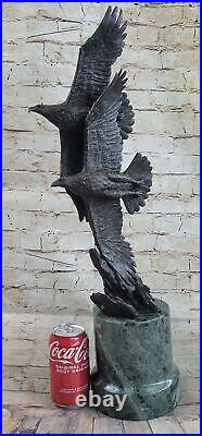 Bronze Statue Sculpture Of Two Eagles Art Deco Made By Lost Wax Green Decor