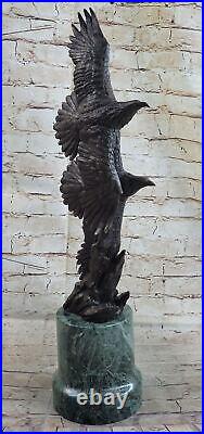 Bronze Statue Sculpture Of Two Eagles Art Deco Made By Lost Wax Green Decor
