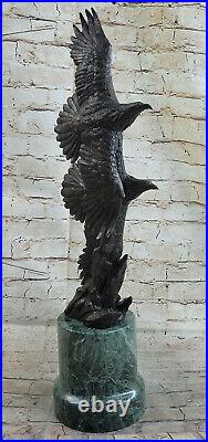 Bronze Statue Sculpture Of Two Eagles Art Deco Made By Lost Wax Green Marble