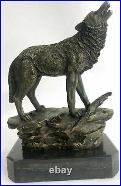 Bronze Statue WOLF Whining Mascot Garden sculpture Yard Gift/ Decor Hand Made