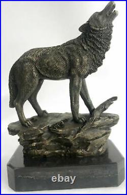 Bronze Statue WOLF Whining Mascot Garden sculpture Yard Gift Decor Hand Made NR