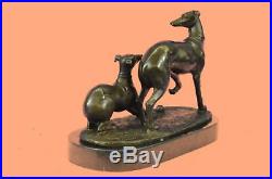 Bronze Vienna Hand Made Mother Greyhound and Baby Marble Sculpture Statue BB