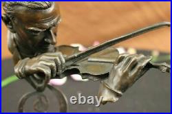 Bronze Violin Player Bust on Marble Base Hand Made Detailed Masterpiece Statue