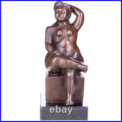 Bronze Woman Female Nude Sculpture Figure Statue Base Decor K0006