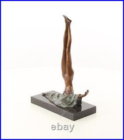 Bronze figure marble pedestal statue sculpture camouflage woman modern decoration EJA0042.1