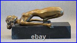 Bronze figure nude erotic A stretching nude statue decoration sig. Patoue Art