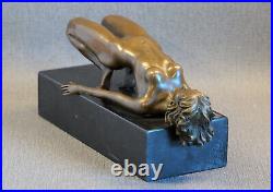 Bronze figure nude erotic A stretching nude statue decoration sig. Patoue Art