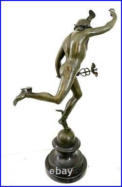 Bronze sculpture Hermes the Messenger of the Gods signed Giovanni Bologna on marble base