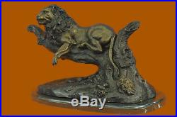 Bronze sculpture a large animal male lion statue marble base Artwork Hand Made
