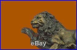 Bronze sculpture a large animal male lion statue marble base Artwork Hand Made