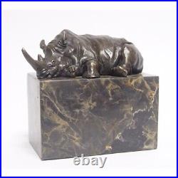 Bronze sculpture rhino marble base decoration animals figure statue EJA0467