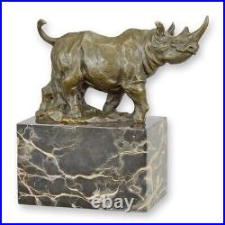 Bronze sculpture rhino marble base decoration animals figure statue EJA0784