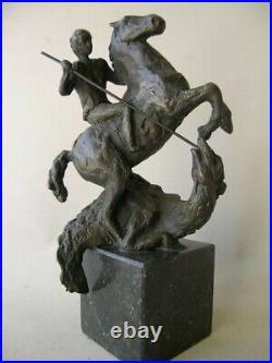 Bronze signed statue Saint George and the Dragon made by Marian Kievits Holland Bronze signed statue Saint George and the Dragon made by Marian Kievits Holland