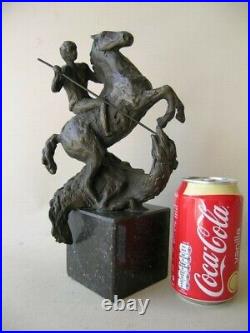 Bronze signed statue Saint George and the Dragon made by Marian Kievits Holland Bronze signed statue Saint George and the Dragon made by Marian Kievits Holland
