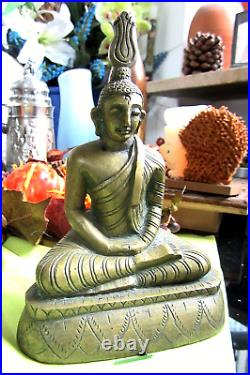 Buddha Bronze Statue 15cm Large 1.26kg Heavy Detail Worked Old