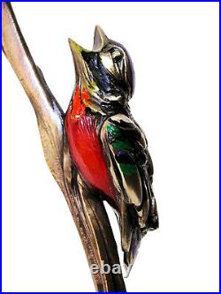 Canary-Bird Bronze Sculpture Pedestal is made of Mahogany size10.0in, 3.1in