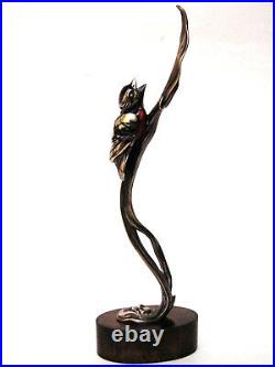 Canary-Bird Bronze Sculpture Pedestal is made of Mahogany size10.0in, 3.1in
