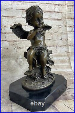 Cherub Angel Playing Pan Flute Hand Made Bronze Sculpture Home Decor Gift